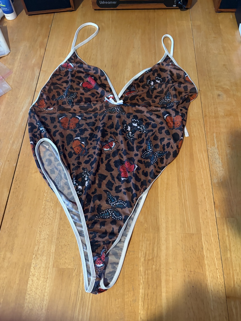 Leopard Butterfly Print Women's One Piece Swimsuit Brown Multi Size 4XL Plus
